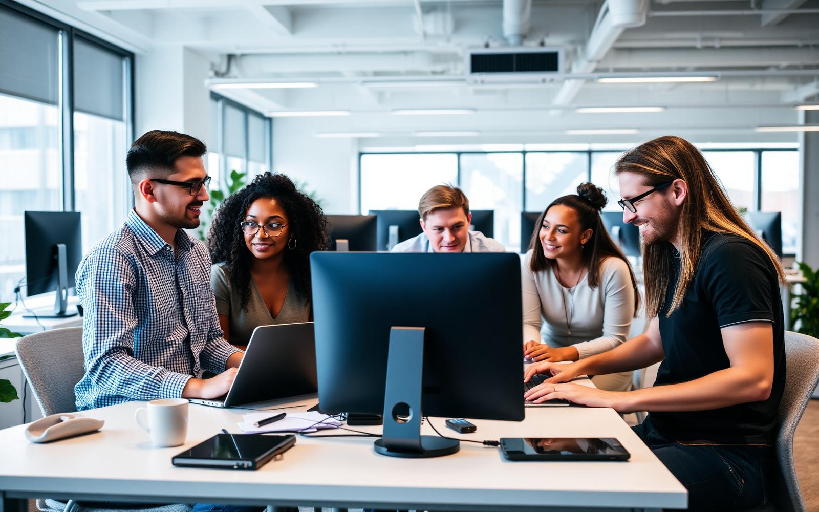 Paftesting engineers collaborating in a modern office